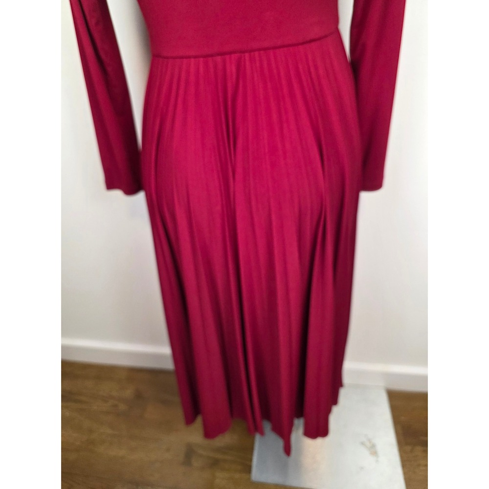 Coldwater Creek Burgundy Long Sleeve Midi Pleated Dress Size 6 - Picture 7 of 9